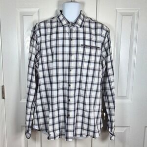 7 diamonds white black‎ blue plaid long sleeve button down shirt mens XL